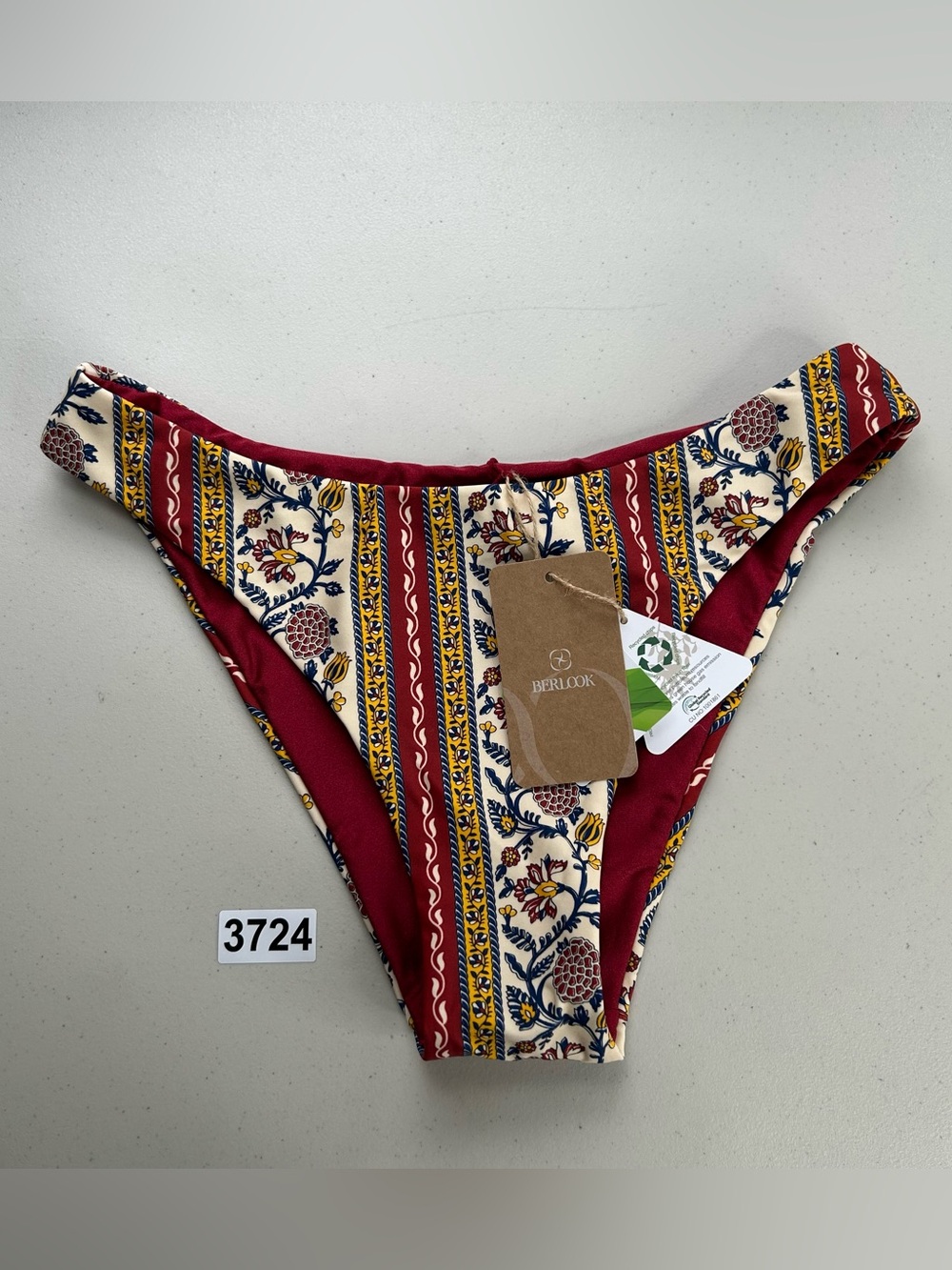 Berlook Medium Burgundy Reversible Floral Bikini Bottom New